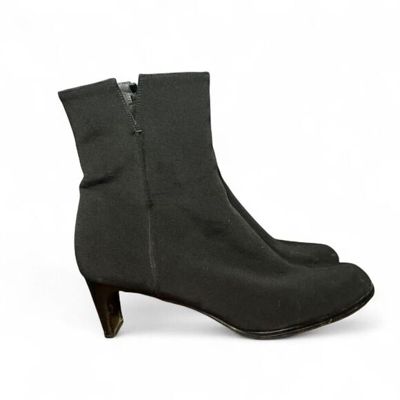 Stuart Weitzman Women's Black Heeled Nylon Zip-up Ankle Boots Size 11 - Picture 1 of 8